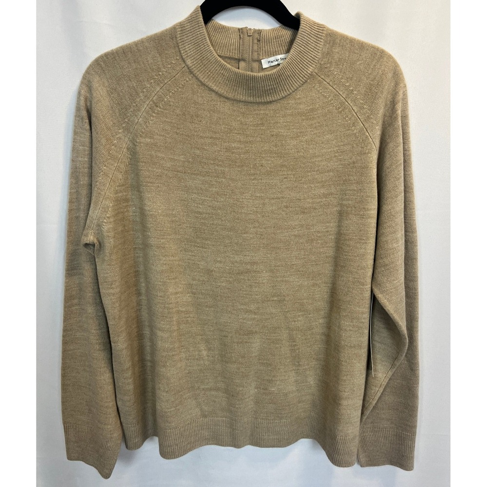 Mercer Street Studio Luxelon Tan Beige Mock Neck Back Zip Sweater Womens Large